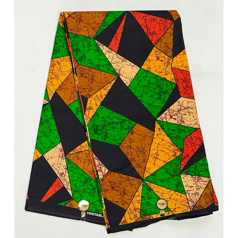 African Print Fabric/ Ankara - Green, Orange, Brown, Beige, Black 'Sable Heritage' Design