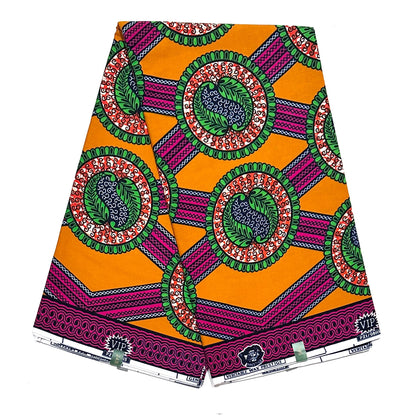 African Print Fabric/ Ankara - Green, Pink, Brown 'Ọ̀jà Royale,’ YARD or WHOLESALE