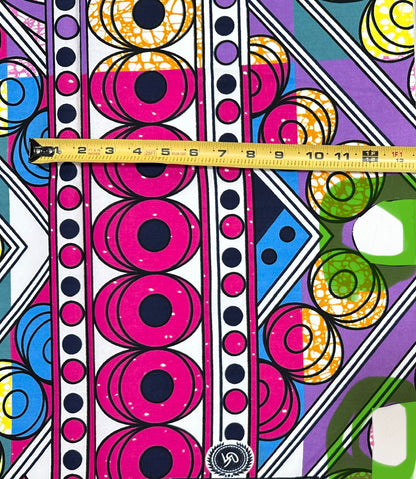 African Print Fabric/ Ankara - Multicolored "Front Row Reserved" Design, 1 Yard **Slightly Flawed**