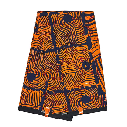 African Print Fabric/ Ankara - Orange, Navy 'Heat Signature', YARD OR WHOLESALE