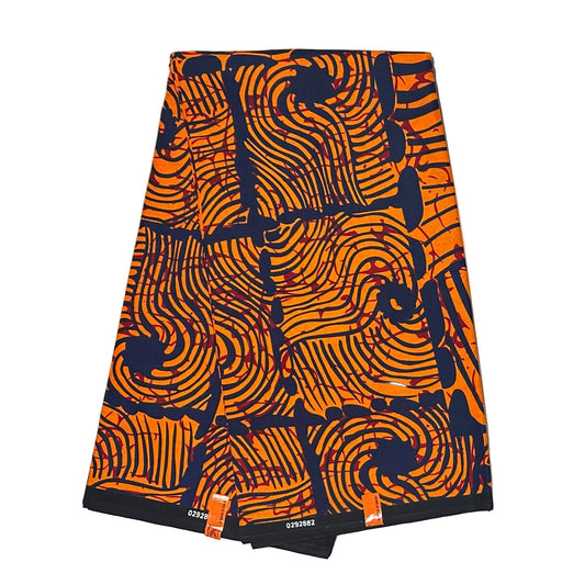 African Print Fabric/ Ankara - Orange, Navy 'Heat Signature', YARD OR WHOLESALE