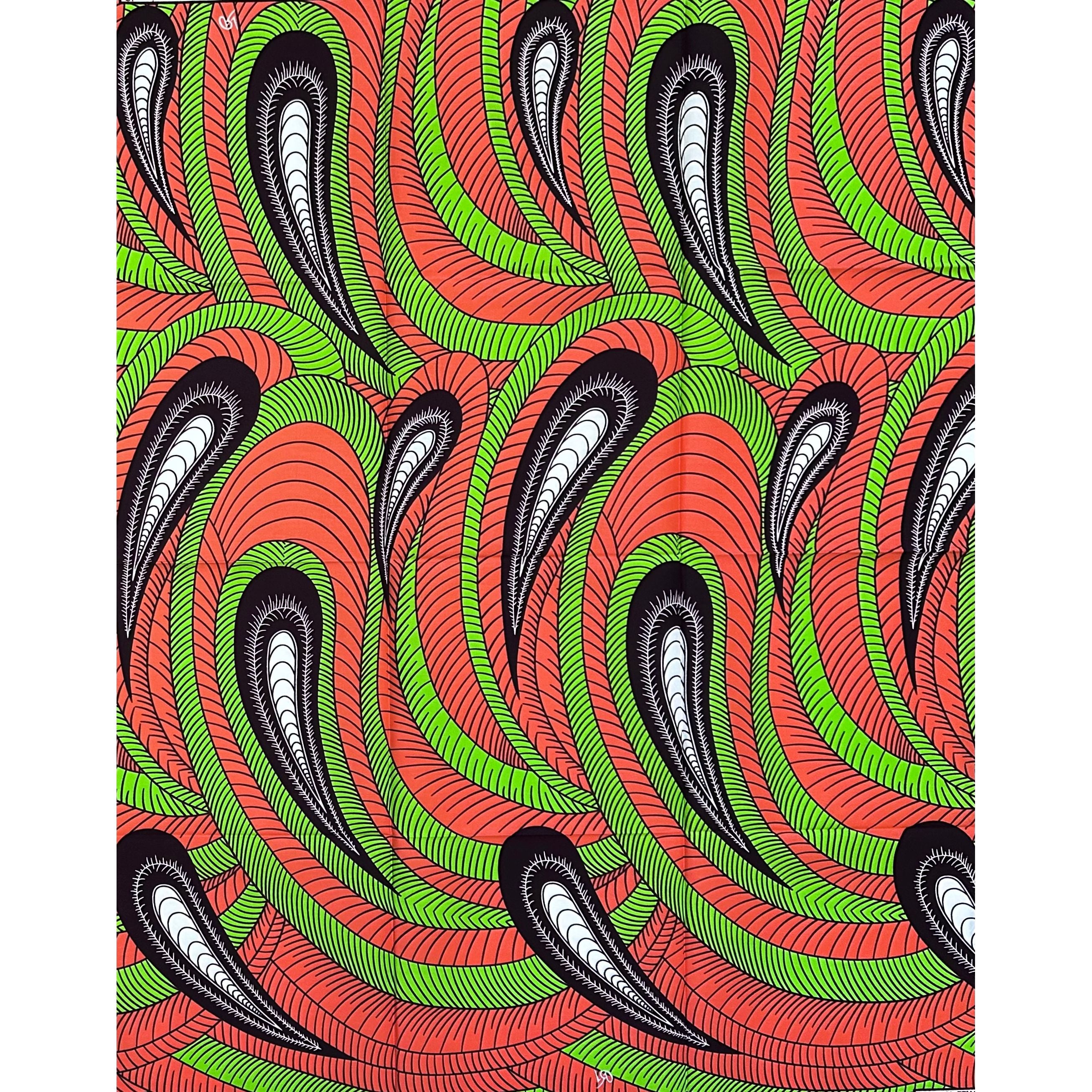 African Print Fabric/Ankara - Coral, Green, Brown 