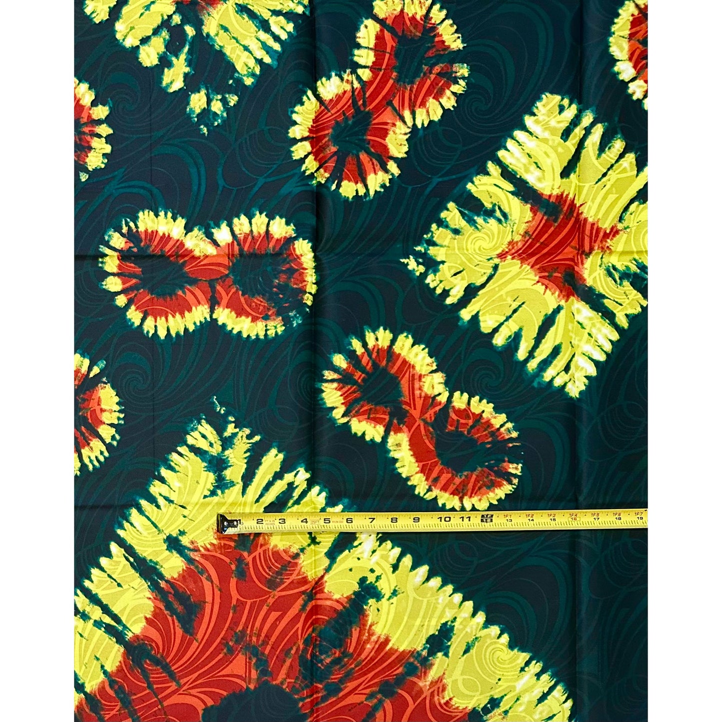 African Print Fabric/ Ankara - Green, Red, Orange, Yellow 'Crossfire Flux', ~1 YARD