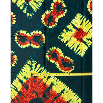 African Print Fabric/ Ankara - Green, Red, Orange, Yellow 'Crossfire Flux', ~1 YARD