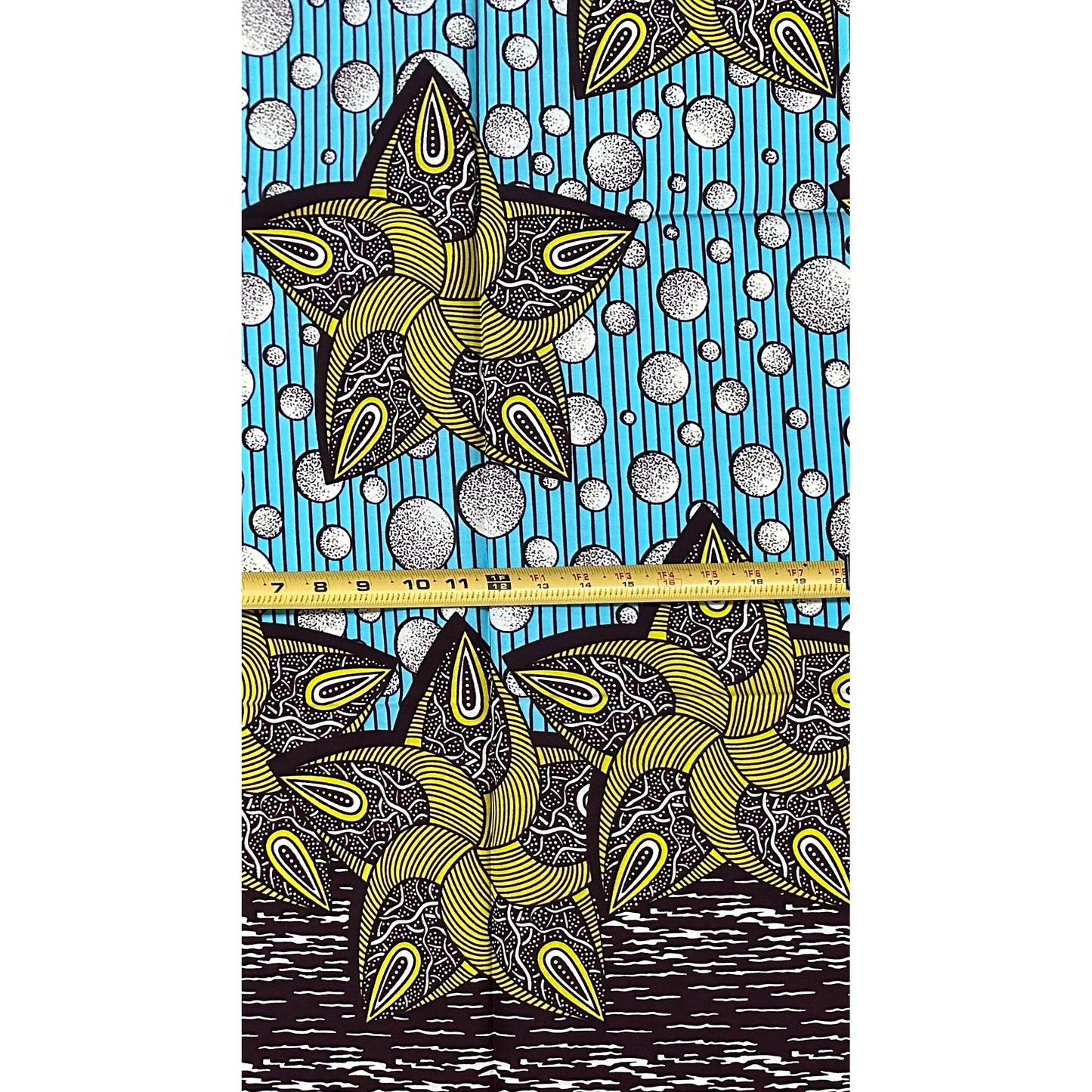 African Print Fabric/ Ankara - Blue, Green, Cream, Brown "Born Lucky" Design, Yard