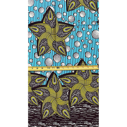 African Print Fabric/ Ankara - Blue, Green, Cream, Brown "Born Lucky" Design, Yard