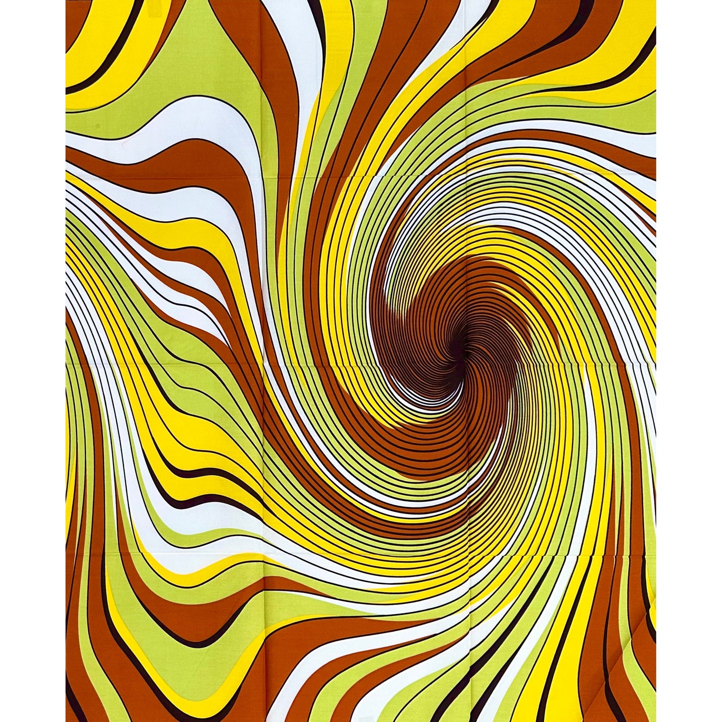 African Print Fabric/ Ankara - Brown, Green, Yellow 'Bami Cyclone' Design