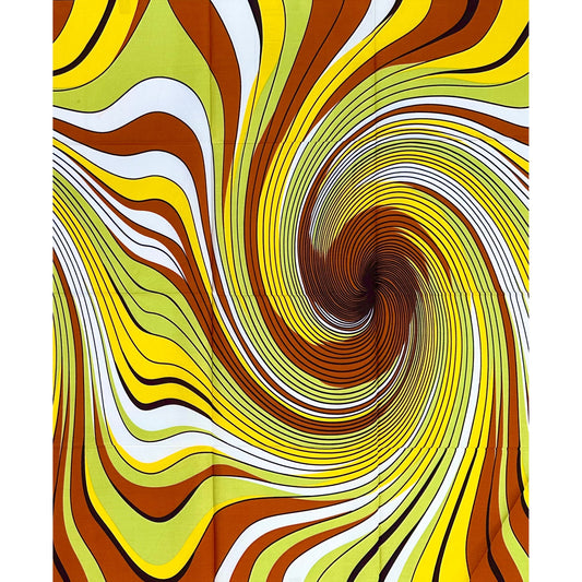 African Print Fabric/ Ankara - Brown, Green, Yellow 'Bami Cyclone' Design