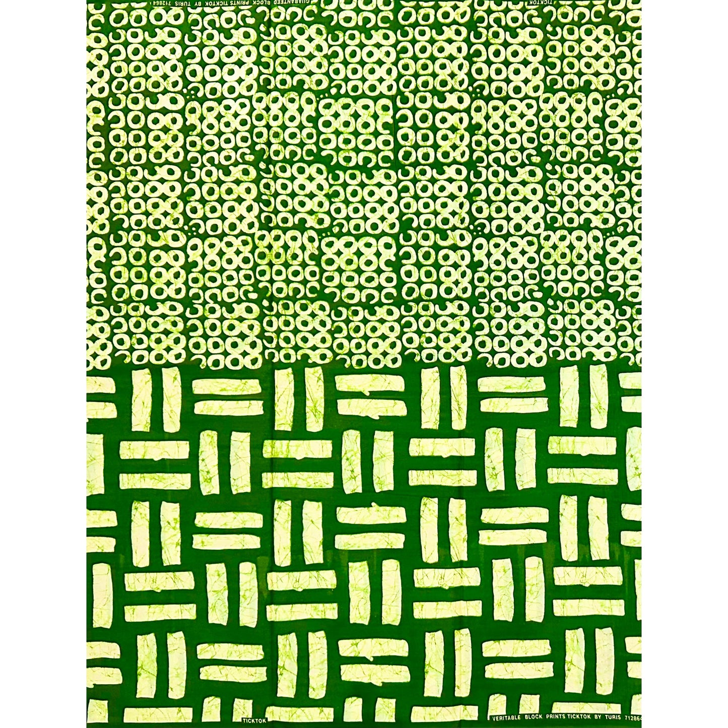African Print Fabric/ Ankara - Green, Cream 'Aso Koto Lines' Design, YARD or WHOLESALE