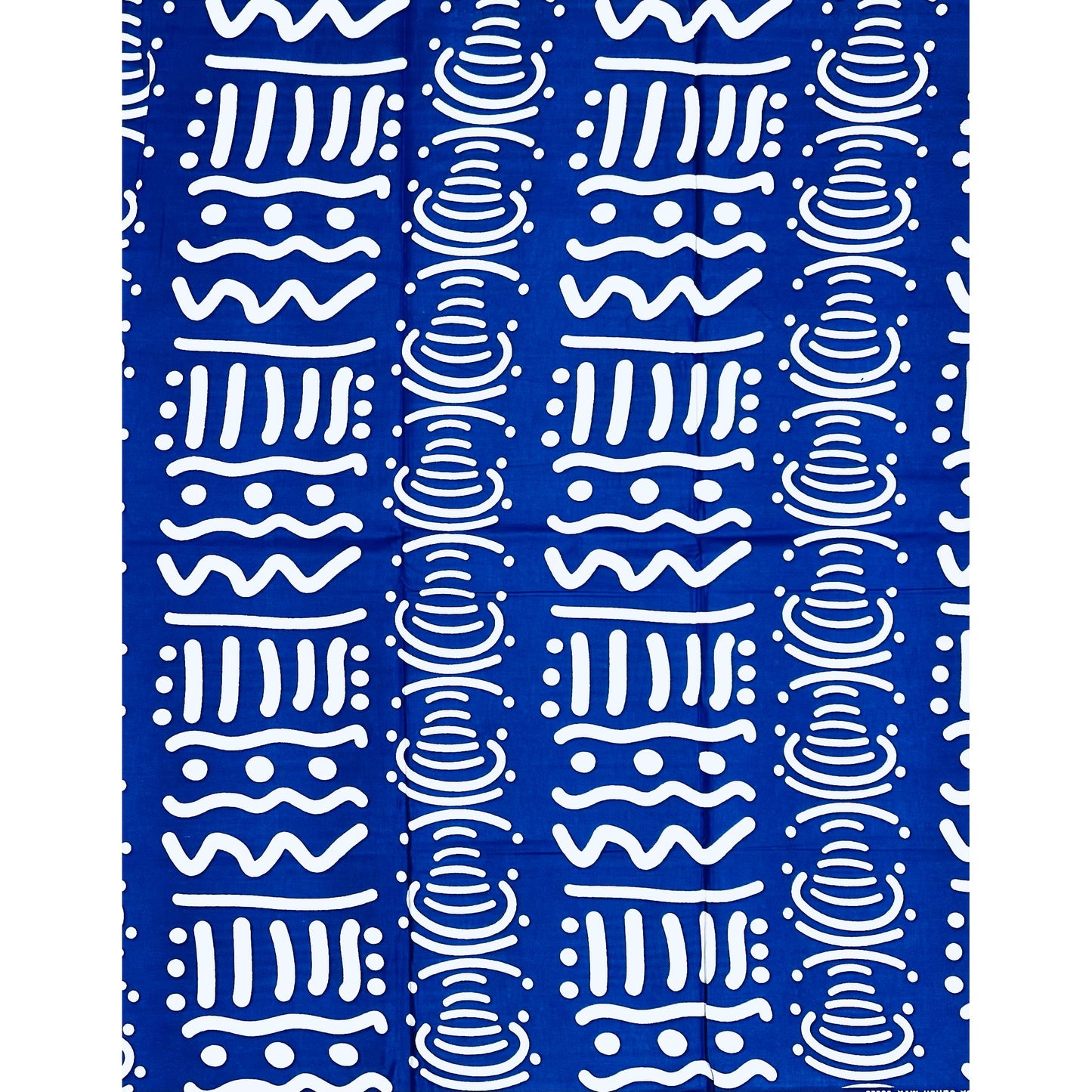 African Print Fabric/ Ankara - Blue, White 'Nuru Script', Per Yard or Wholesale