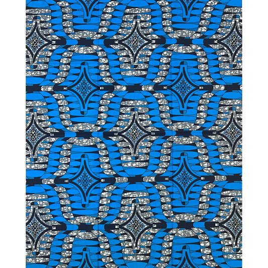 African Print Fabric/ Ankara - Blue, Gray 'Liberian Lynx,' YARD