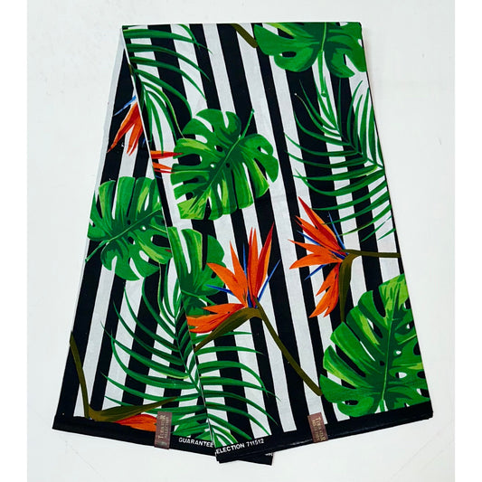 African Print Fabric/Ankara - Green, Orange, Black 'Island Ting', YARD or WHOLESALE