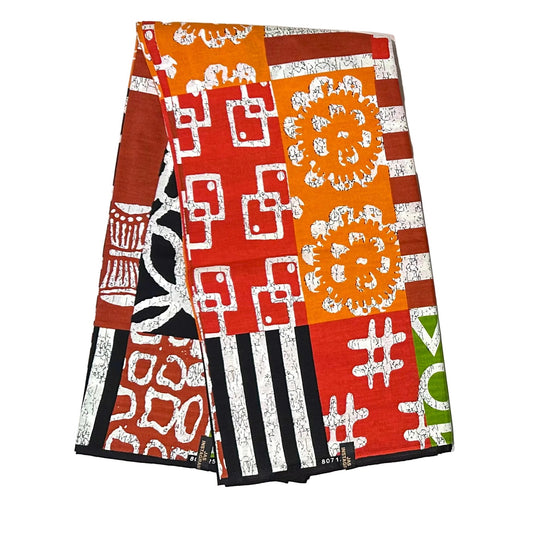 African Print Fabric/ Ankara - Shades of Brown, Green, Red, Orange, Black 'Charmed Bazaar', YARD or WHOLESALE