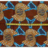 African Print Fabric/ Ankara - Brown, Blue, Orange 'Kabale Rising,' YARD
