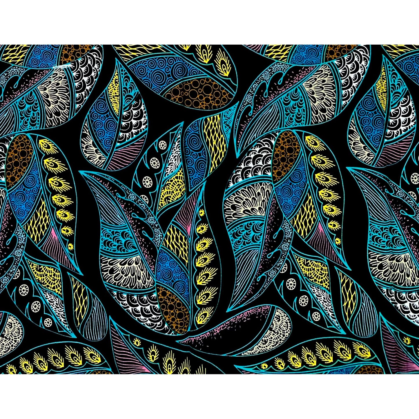 African Print Fabric/ Ankara - Blue, Black, Yellow, Pink 'Crown of Ayanfe' Design, YARD or WHOLESALE