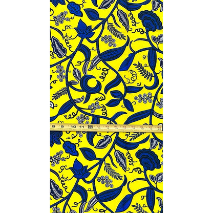 African Print Fabric/ Ankara - Yellow, Blue 'Ivy Crush,' 1 YARD