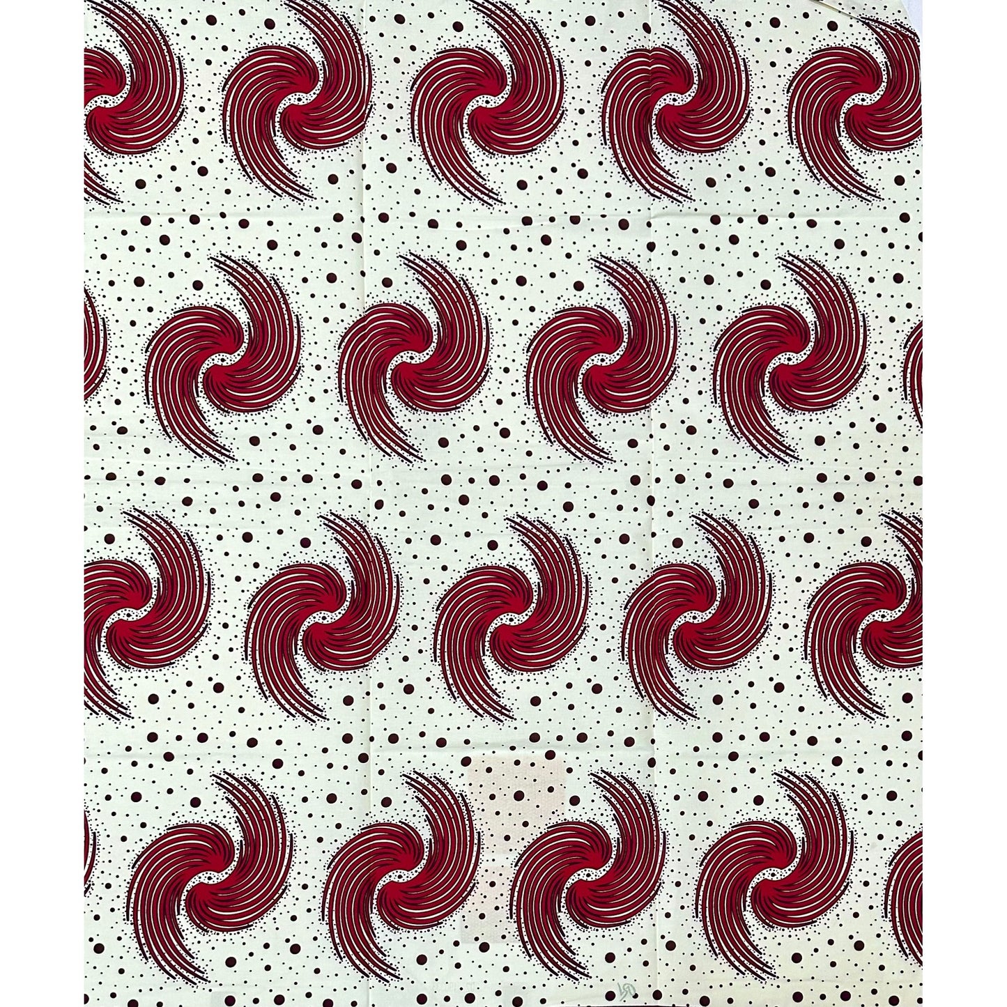 African Print Fabric/ Ankara - Cream, Red, Brown 'Spiral of Success', YARD
