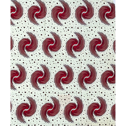 African Print Fabric/ Ankara - Cream, Red, Brown 'Spiral of Success', YARD