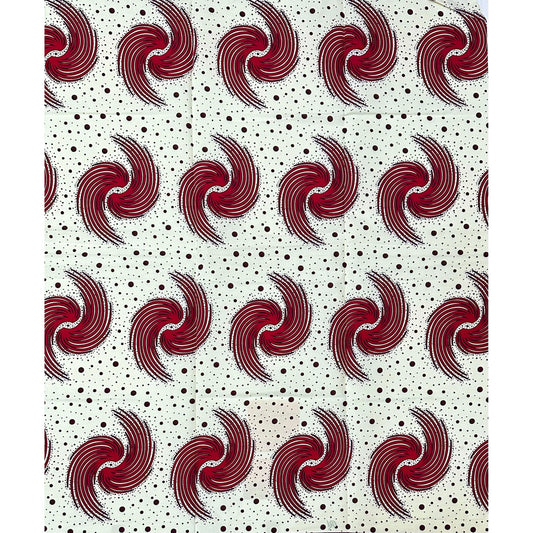 African Print Fabric/ Ankara - Cream, Red, Brown 'Spiral of Success', YARD