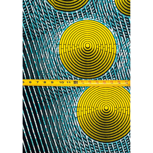 African Print Fabric/ Ankara - Blue, Yellow ‘Money Palava' Design, YARD