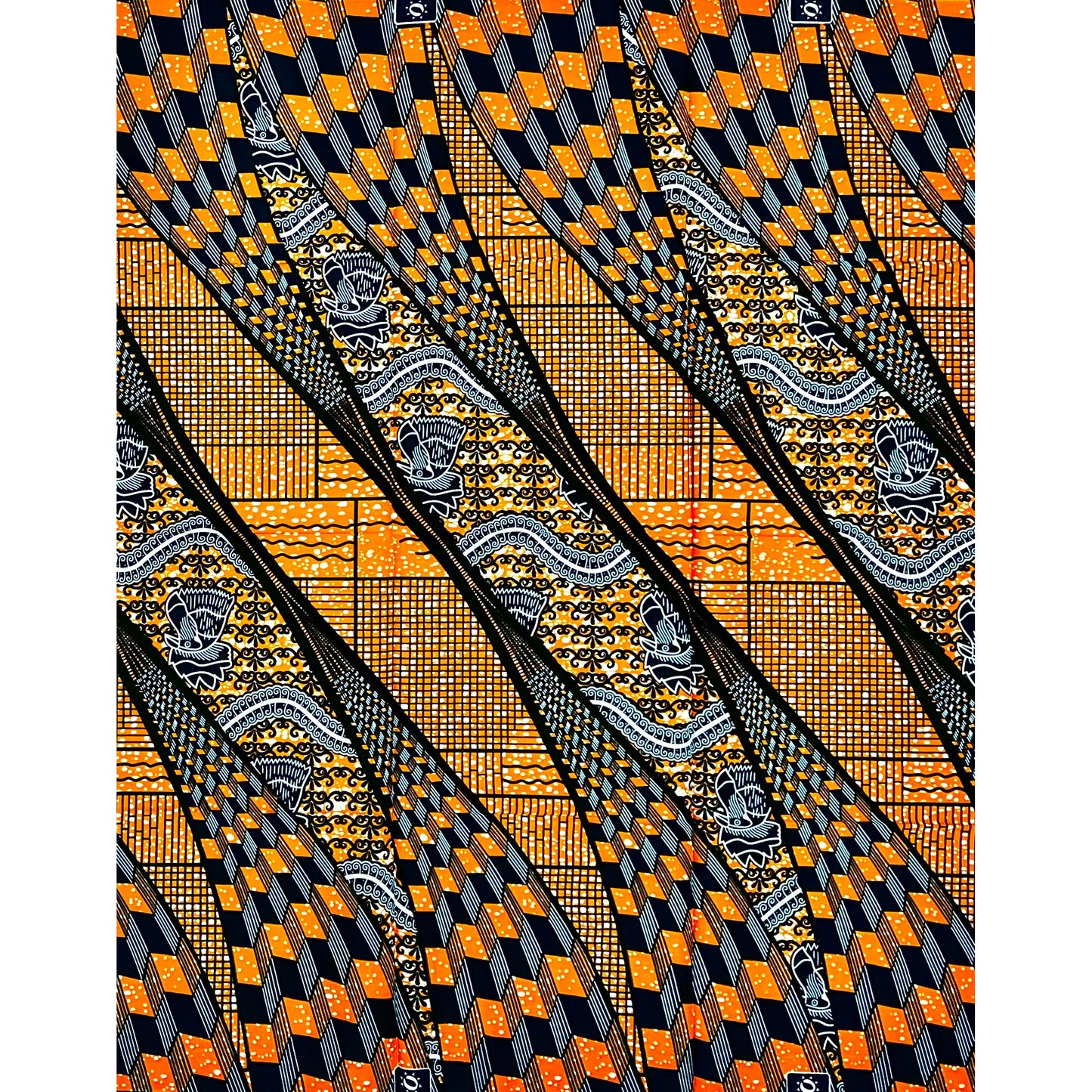 African Print Fabric/ Ankara - Orange, Navy 'In Flow', 1 YARD