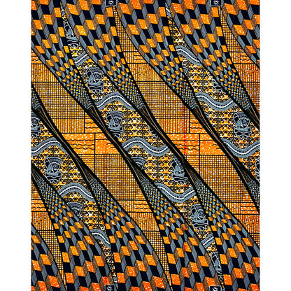 African Print Fabric/ Ankara - Orange, Navy 'In Flow', 1 YARD