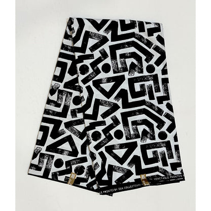 African Print Fabric/ Ankara - White, Black 'Ase Lines’, YARD or WHOLESALE