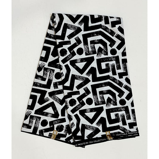 African Print Fabric/ Ankara - White, Black 'Ase Lines’, YARD or WHOLESALE