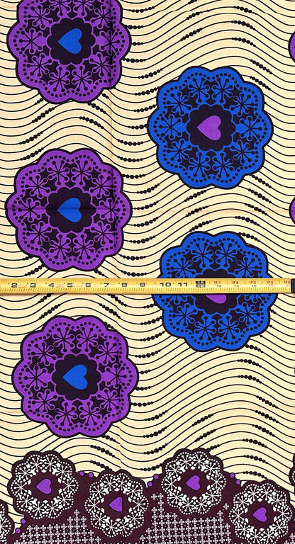 African Print Fabric/ Ankara - Purple, Blue, Beige, Brown 'Quiet Luxuries', 1 YARD
