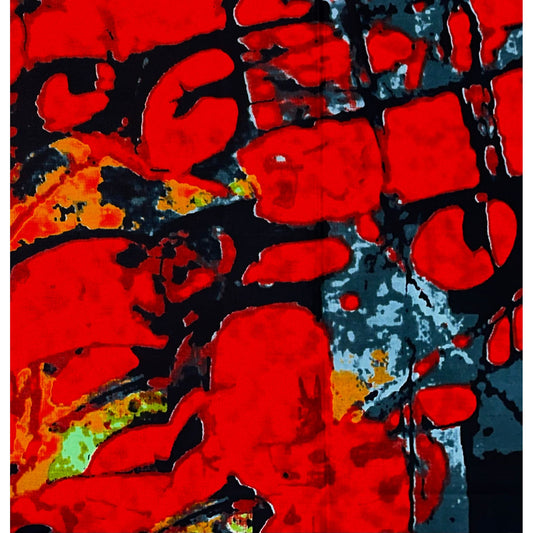 African Print Fabric/ Ankara - Red, Black, Orange Gray 'Street Ember', Yard or Wholesale