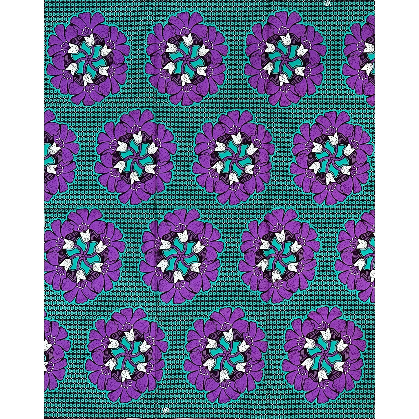African Print Fabric/ Ankara - Green, Purple, Brown ‘Evening in Ibadan' Design, 1 YARD