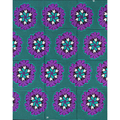 African Print Fabric/ Ankara - Green, Purple, Brown ‘Evening in Ibadan' Design, 1 YARD
