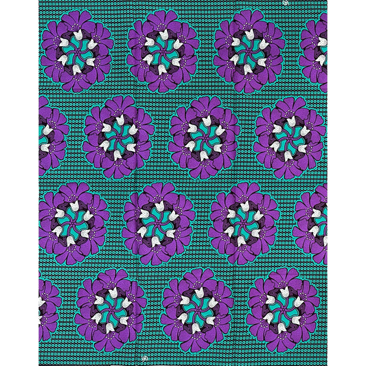 African Print Fabric/ Ankara - Green, Purple, Brown ‘Evening in Ibadan' Design, 1 YARD