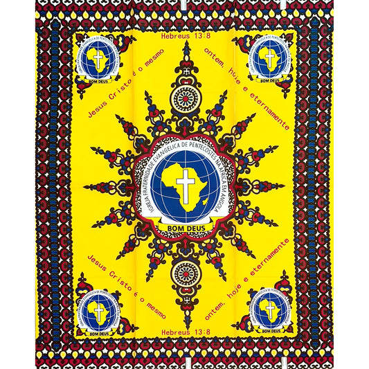 African Print Fabric/ Ankara - Yellow, Brown, Red 'Bom Deus,’ 1 YARD