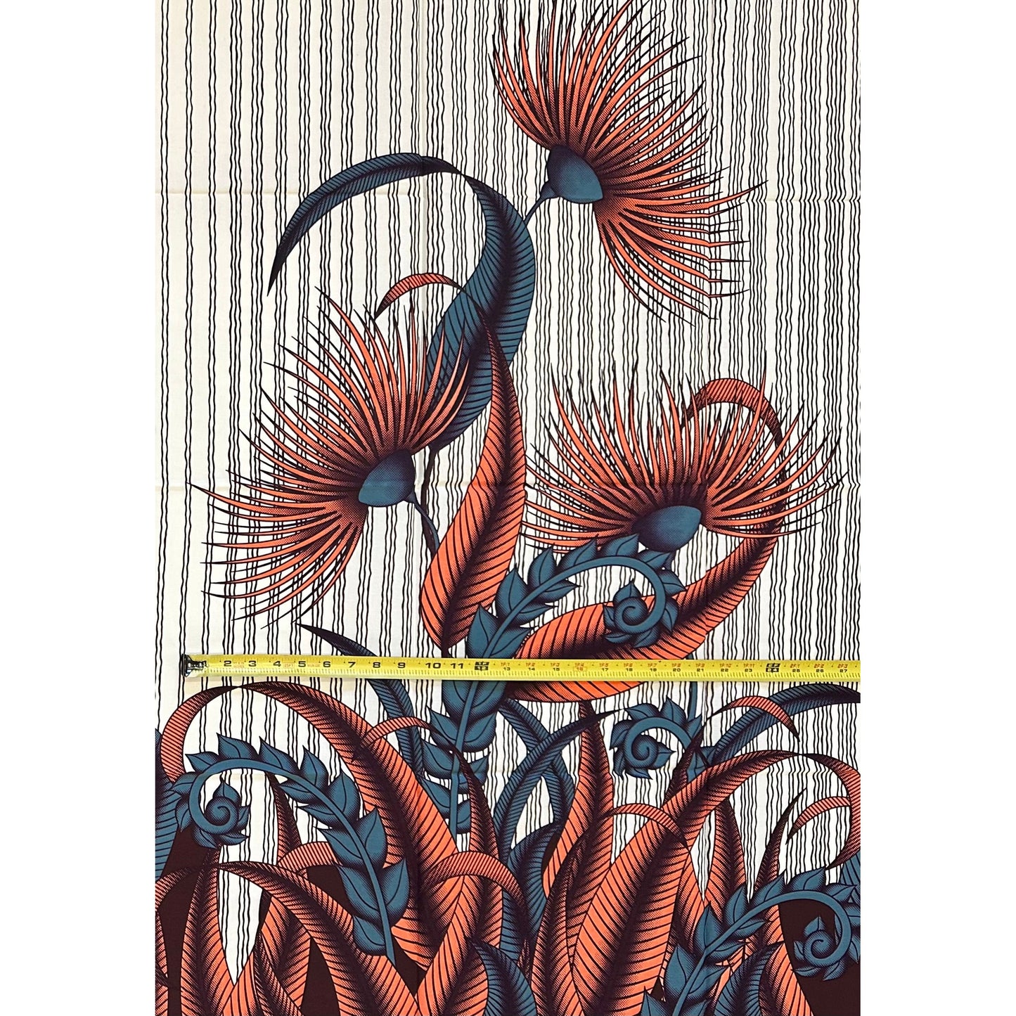 African Print Fabric/ Ankara - Beige, Coral, Gray, Brown ‘Botanical Thesis' Design, 1 YARD