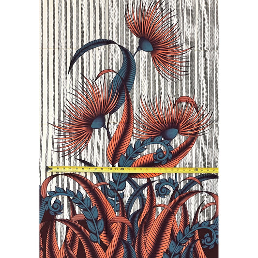 African Print Fabric/ Ankara - Beige, Coral, Gray, Brown ‘Botanical Thesis' Design, 1 YARD
