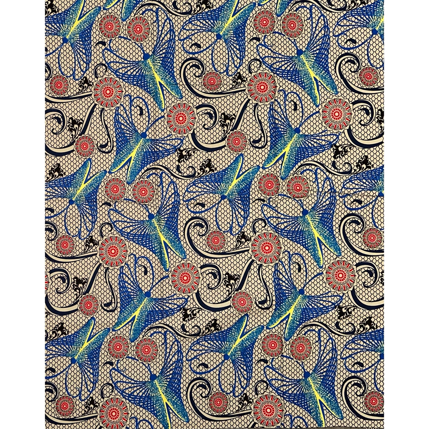 African Print Fabric/ Ankara - Khaki, Blue, Red, Yellow 'Yewa’s Whisper' Design, YARD or WHOLESALE