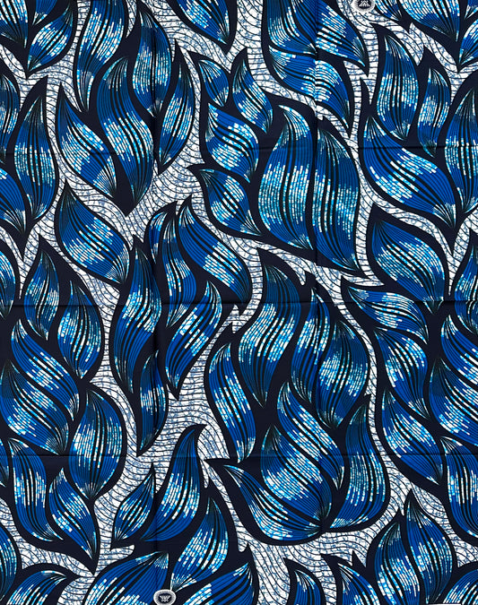 African Print Fabric/ Ankara - Shades of Blue, Gray 'Growth Does Not Ask Permission,’ 1 YARD