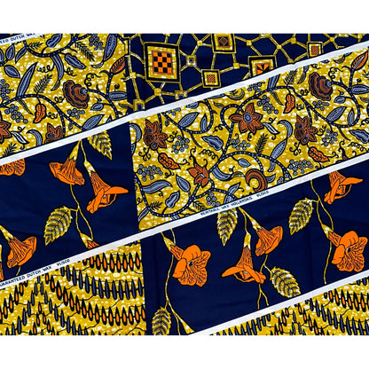 African Print Fabric/ Ankara - Blue, Brown, Orange, White 'Kolawole', YARD or WHOLESALE