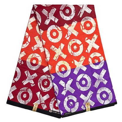 African Print Fabric/ Ankara - Purple, Orange, Red 'Iṣọkan Blocks' Design, YARD or WHOLESALE