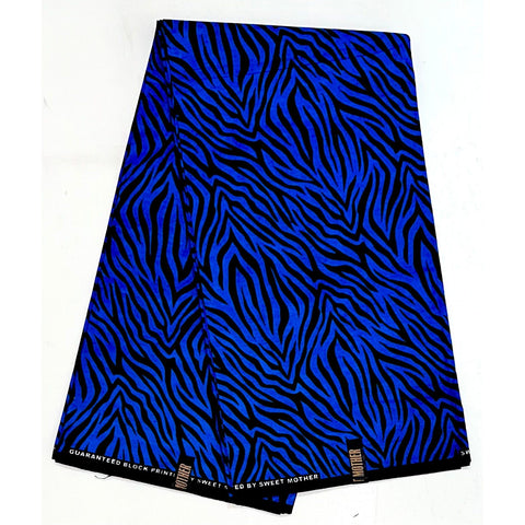 African Print Fabric/ Ankara - Blue, Black 'Zanbara Blue', YARD or WHOLESALE
