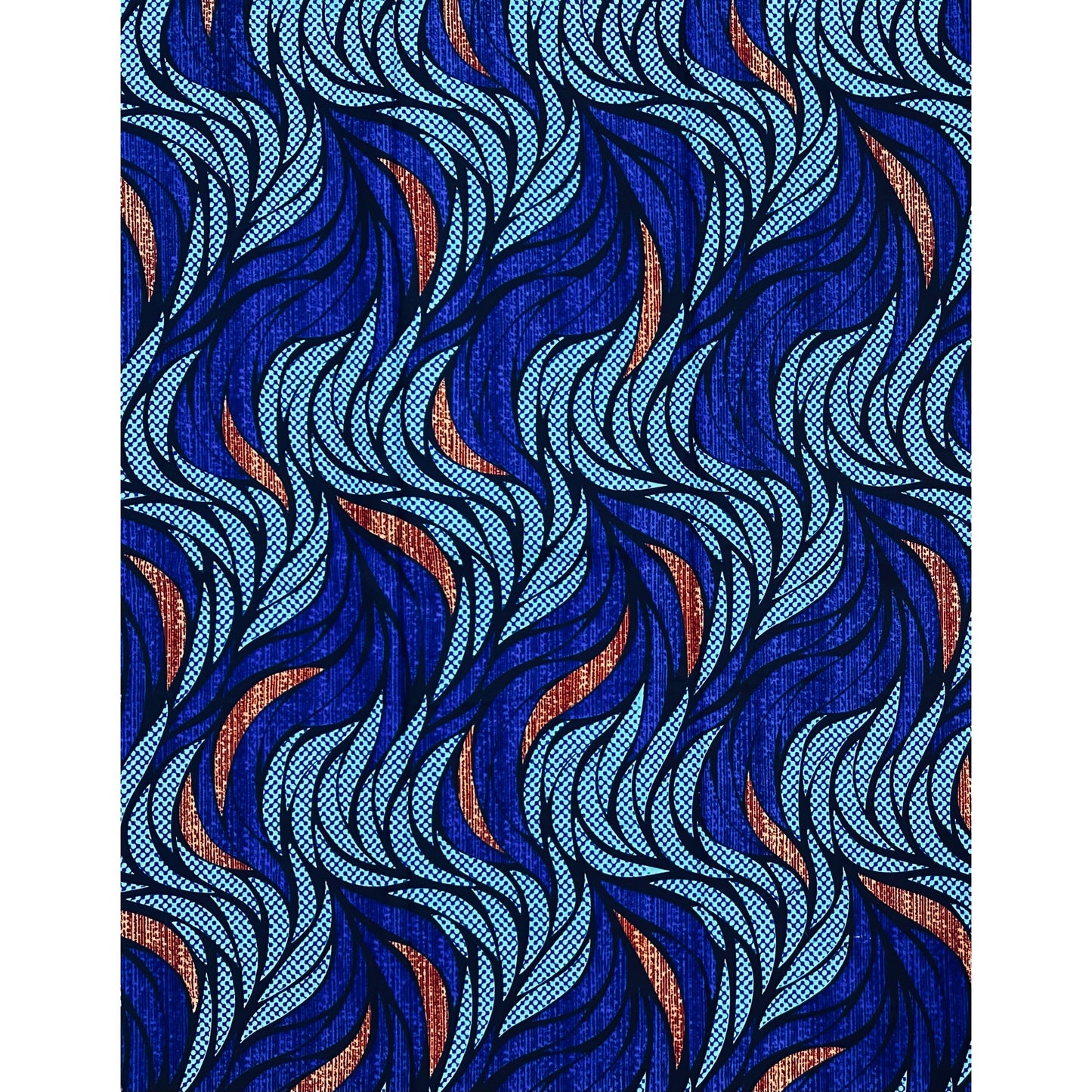 African Print Fabric/ Ankara - Shades of Blue, Brown 'Soji Leaves', YARD or WHOLESALE
