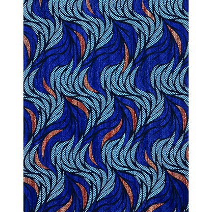 African Print Fabric/ Ankara - Shades of Blue, Brown 'Soji Leaves', YARD or WHOLESALE