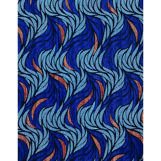 African Print Fabric/ Ankara - Shades of Blue, Brown 'Soji Leaves', YARD or WHOLESALE