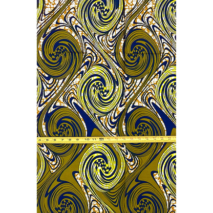 African Print Fabric/ Ankara - Green, Brown, Yellow ‘Sand & Saffron' Design, YARD