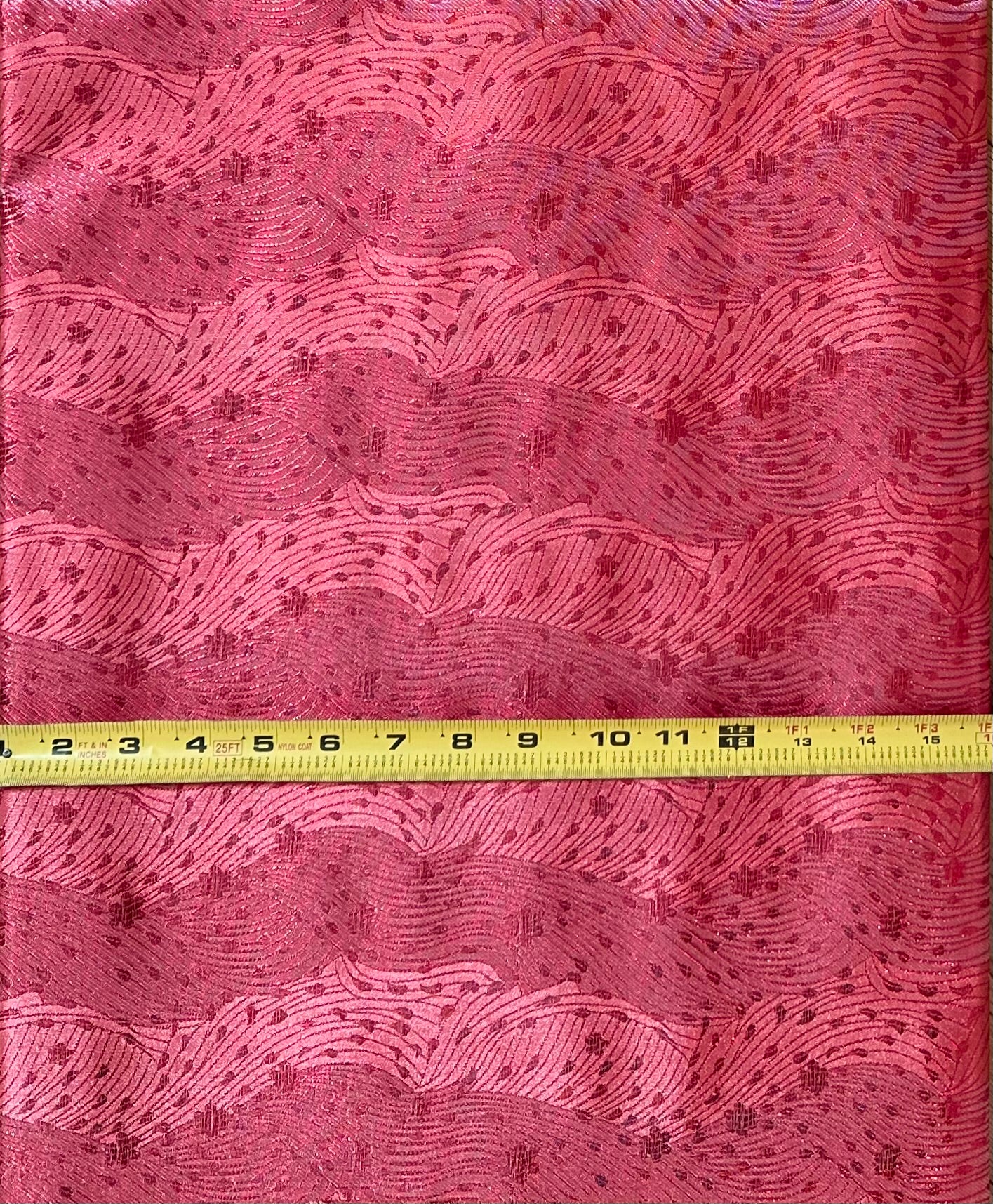 African Damask/ Metallic Jacquard/ Headtie, Gele Fabric - Salmon ‘Waves’, ~2 yards