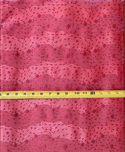 African Damask/ Metallic Jacquard/ Headtie, Gele Fabric - Salmon ‘Waves’, ~2 yards