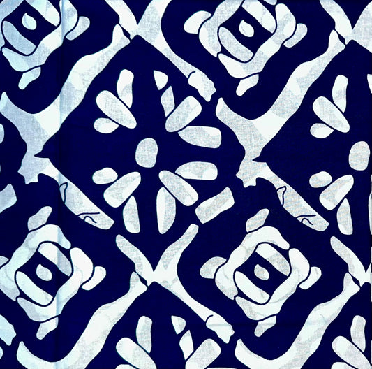 African Print Fabric/ Ankara - Navy, White 'Level Don Change' Design, YARD or WHOLESALE