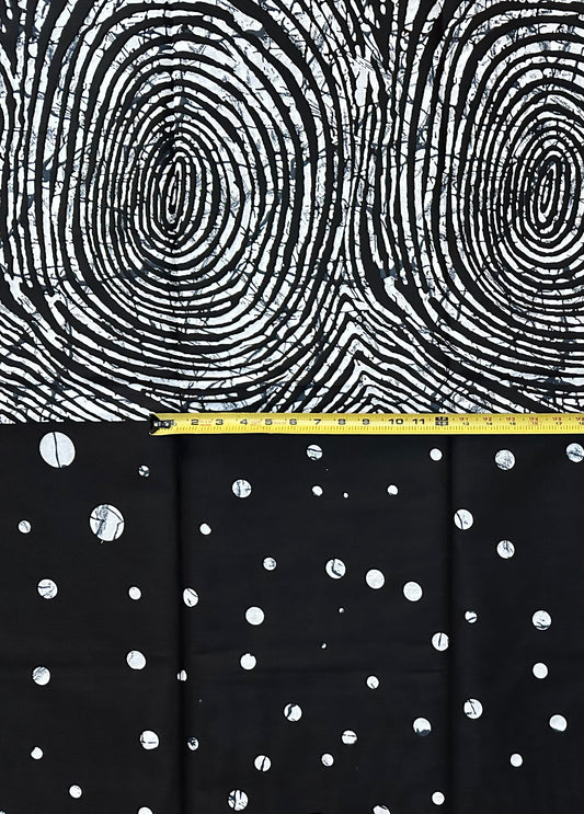 African Print Fabric/ Ankara - White, Black 'Osupa Noir', YARD or WHOLESALE