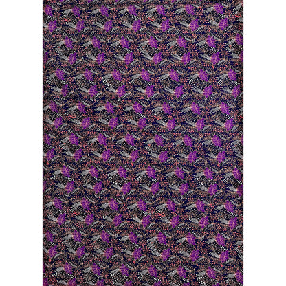 African Print, Stretch Cotton Satin Fabric- Shades of Purple, Teal, Red "Amara Noire", Per Yard